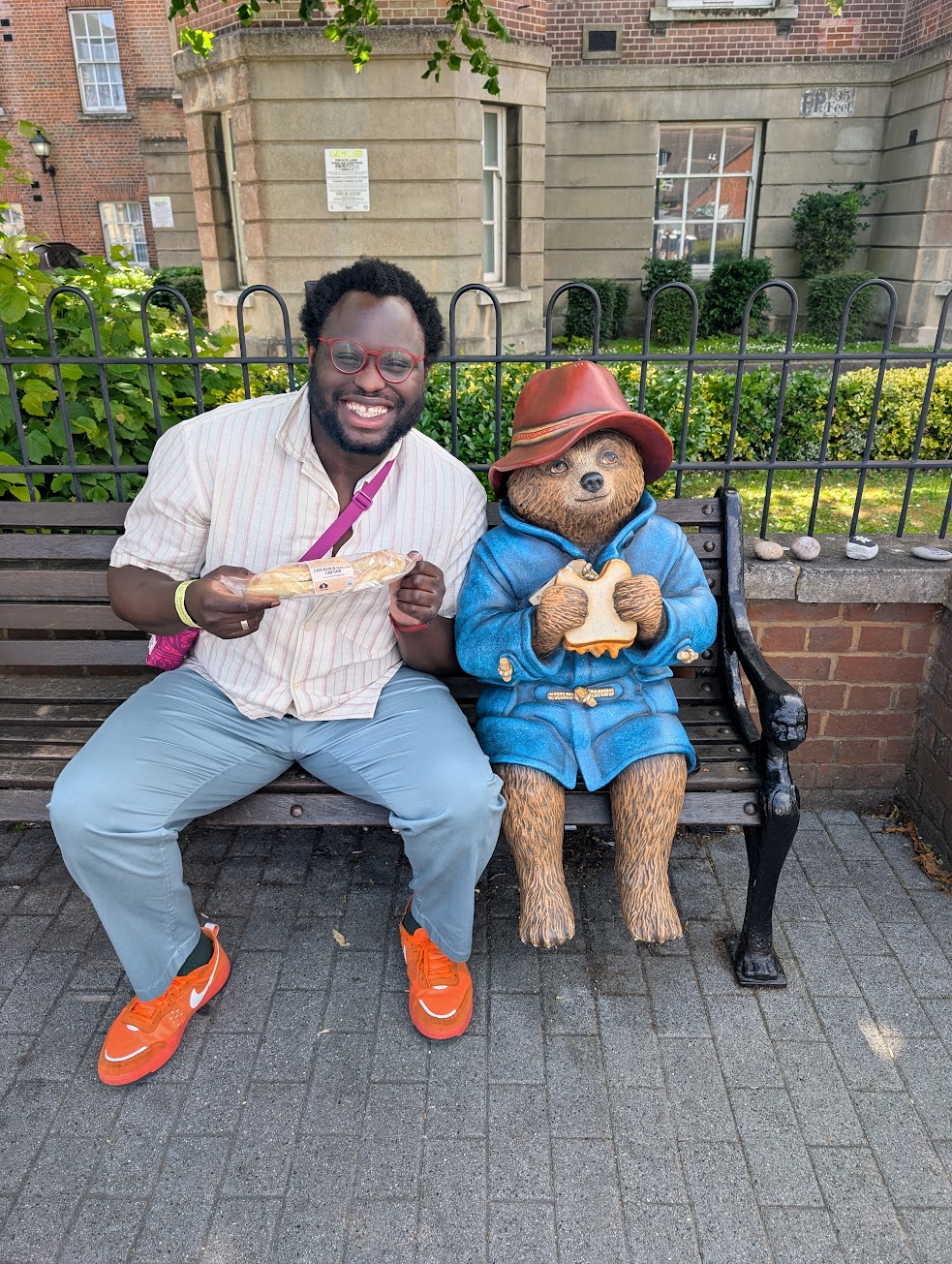 Jason with Paddington Bear near Stonehenge
